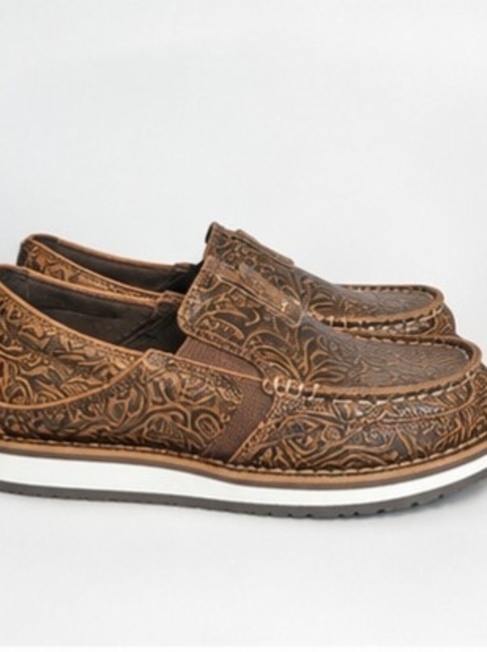 Ariat Brown Embossed Leather Slip-On Loafers - Picture 2 of 5